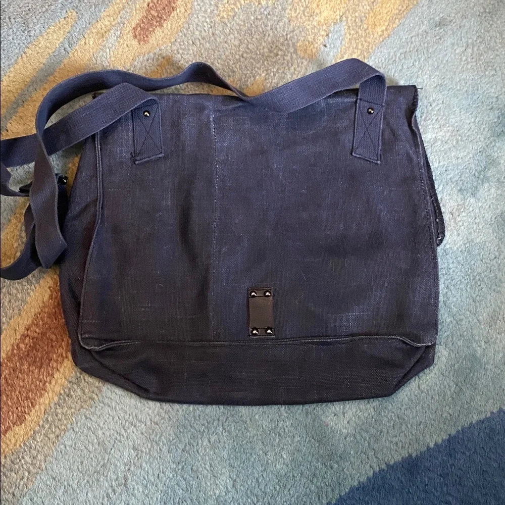 Blue canvas messenger bag